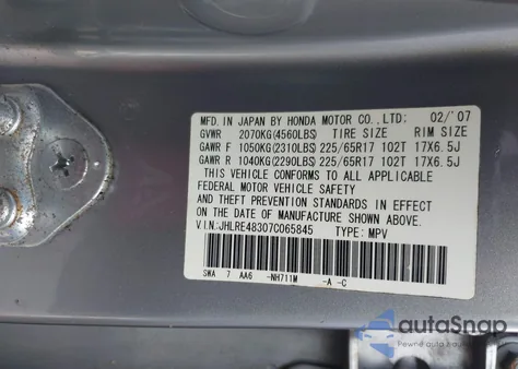 2007 Honda Cr-V Lx from USA, damaged, VIN JHLRE48307C065845
